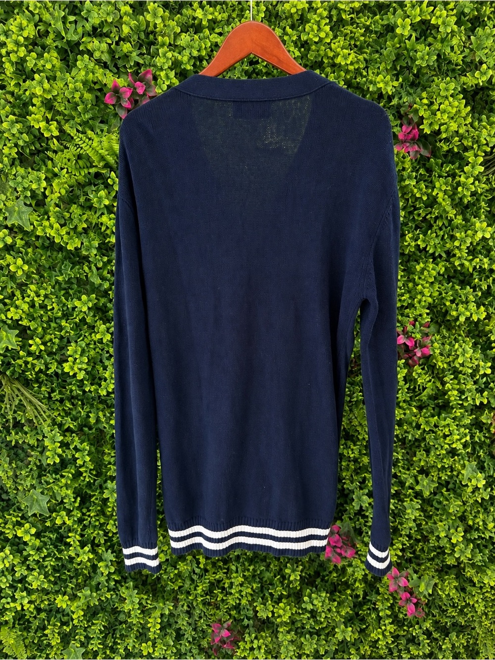 Cotton On Navy Varsity Stripe Button Front Cardigan Sweater 100% Cotton Size M/L - Picture 3 of 7